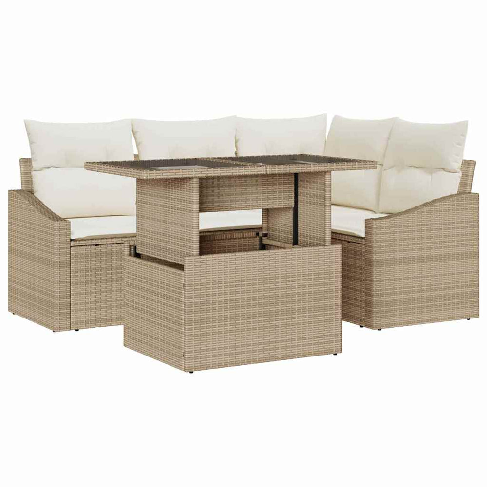 vidaXL Garden Sofa Set with Cushions with Storage 5 pcs Beige and Cream