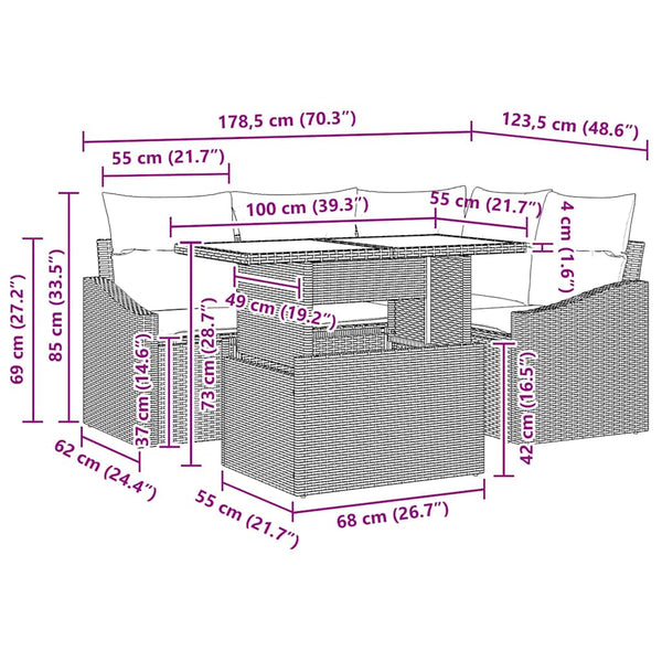 Garten Sofa Set Beige Creme 5-teilig