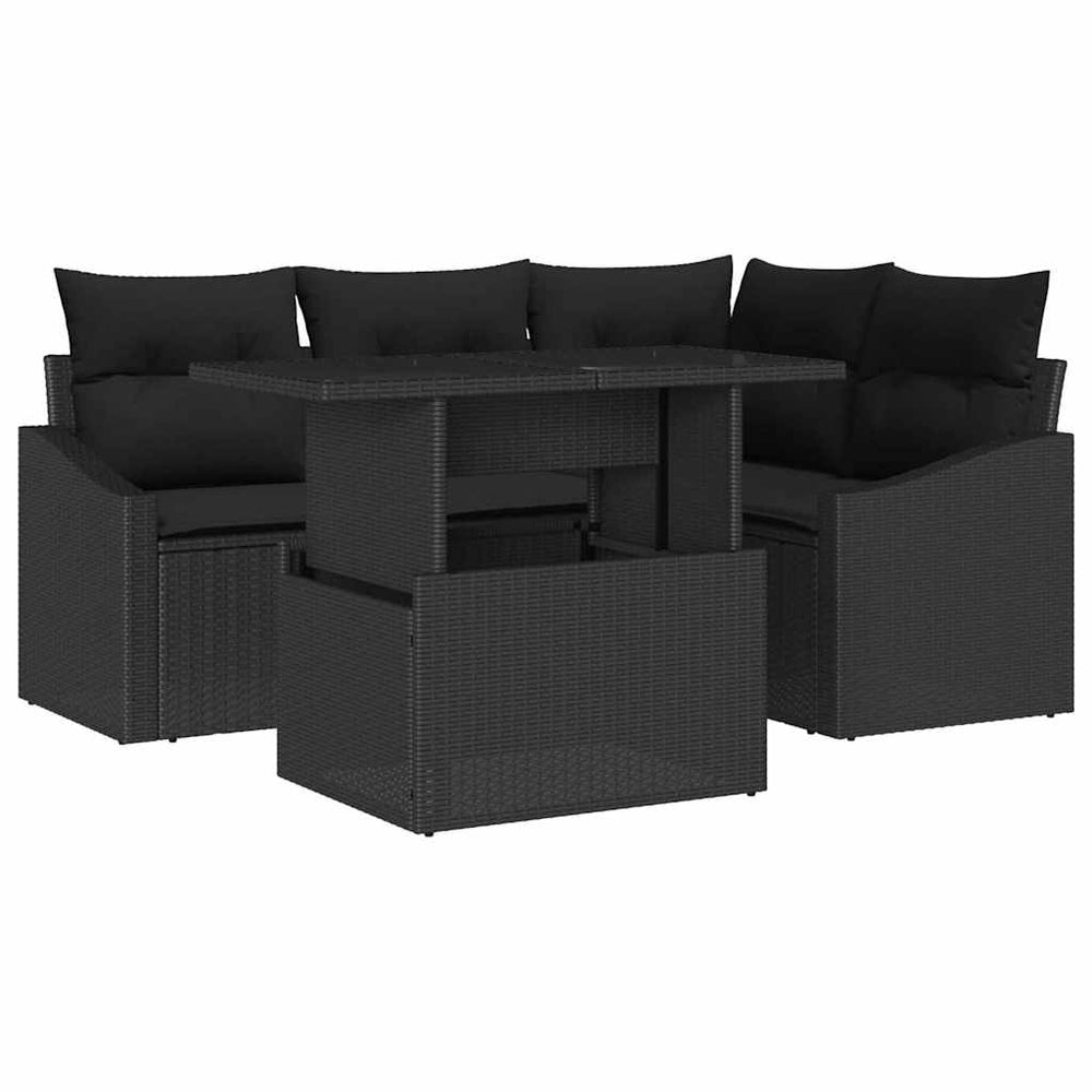 vidaXL Garden Sofa Set with Cushions with Storage 5 pcs Black