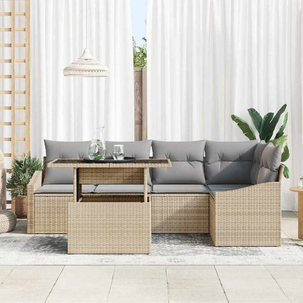 Garten Sofa Set Beige & Hellgrau 6-teilig
