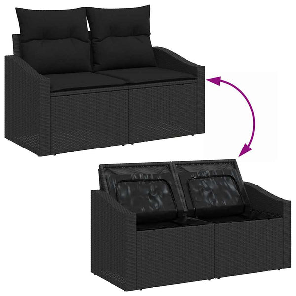 Garten Sofa Set Schwarz mit Kissen & Stauraum