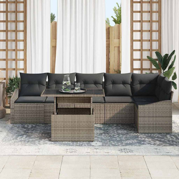 Garten Sofa Set Grau mit Kissen & Stauraum