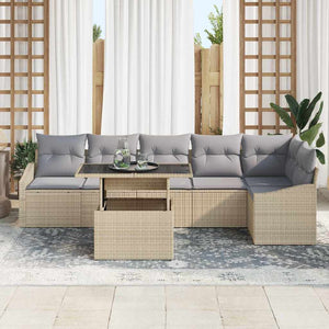 Garten Sofa Set Beige/Hellgrau mit Kissen, 7-teilig