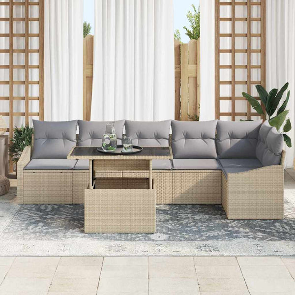 Garten Sofa Set Beige/Hellgrau mit Kissen, 7-teilig