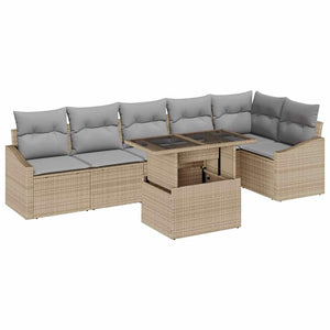 Garten Sofa Set Beige/Hellgrau mit Kissen, 7-teilig