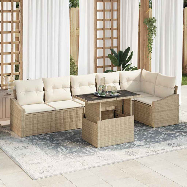 Garten Sofa Set Beige & Creme 7-teilig