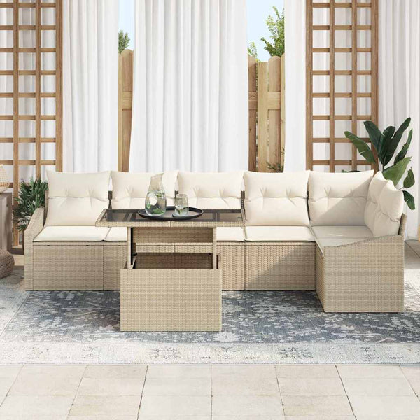 Garten Sofa Set Beige & Creme 7-teilig