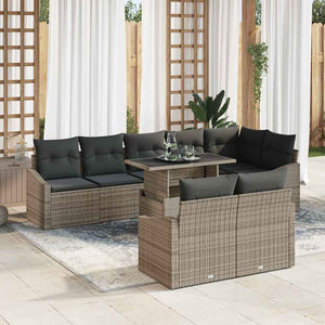 Graues Gartensofa-Set mit Kissen und Stauraum, 9-teilig