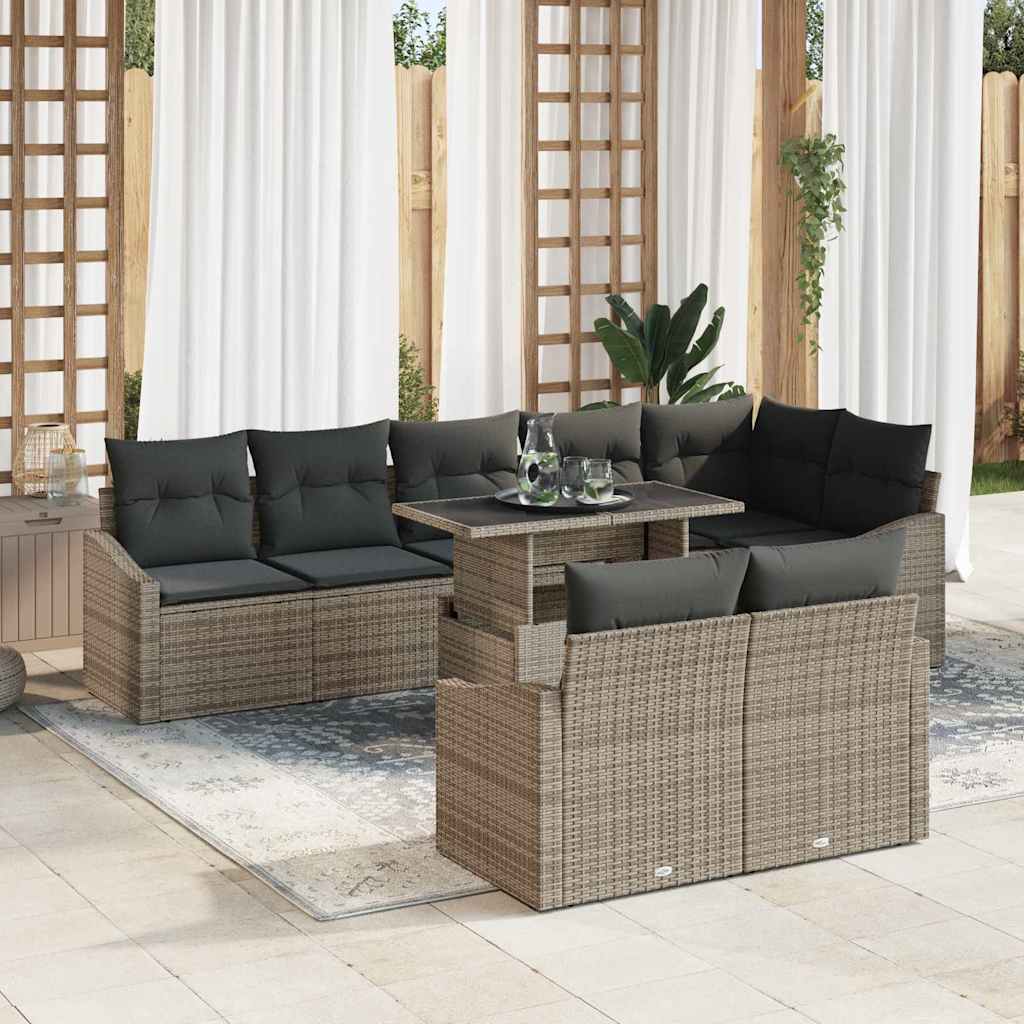 Graues Gartensofa-Set mit Kissen und Stauraum, 9-teilig