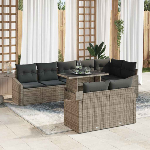Graues Gartensofa-Set mit Kissen und Stauraum, 9-teilig