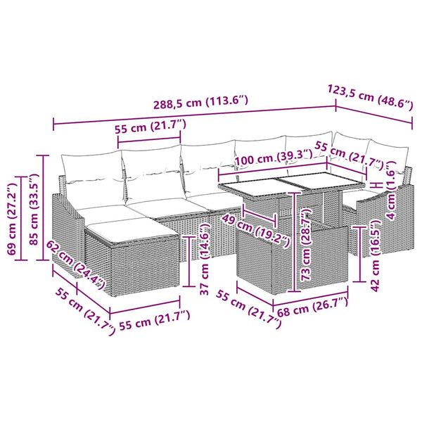 Garten Sofa Set Braun Creme 8-teilig