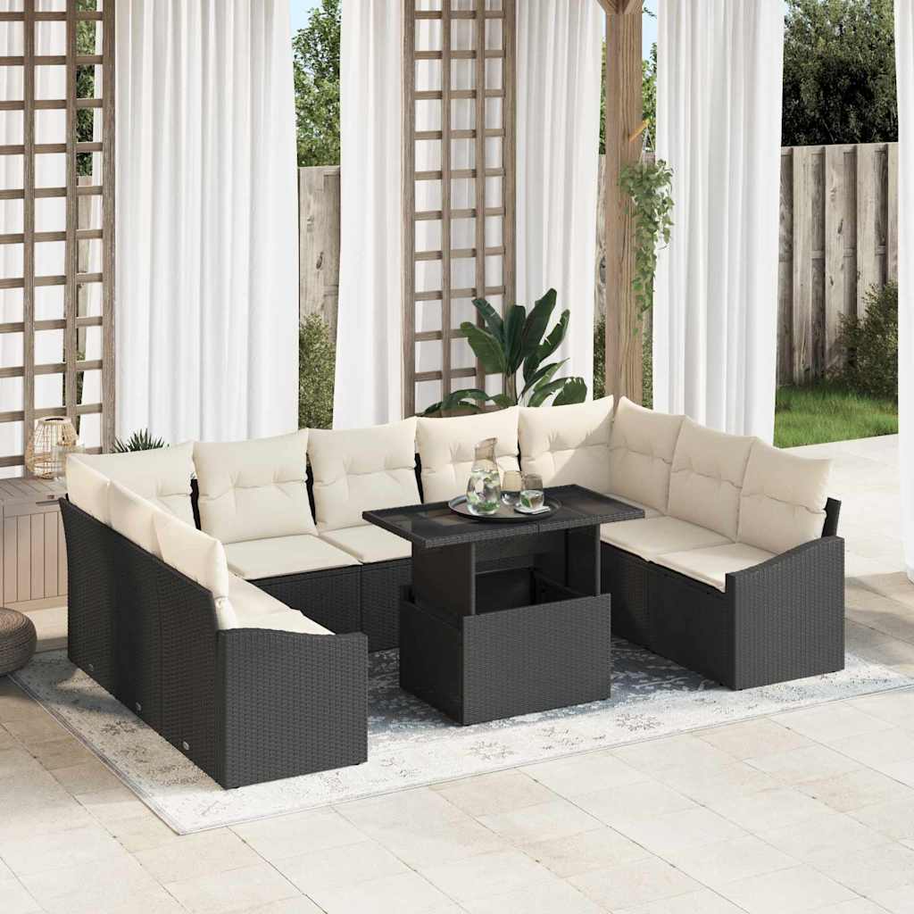 Garten Sofa Set Schwarz Creme 10-teilig