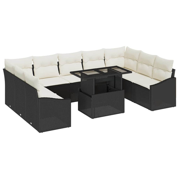Garten Sofa Set Schwarz Creme 10-teilig