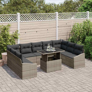 Graues Garten-Sofa-Set mit Kissen & Stauraum, 10-teilig