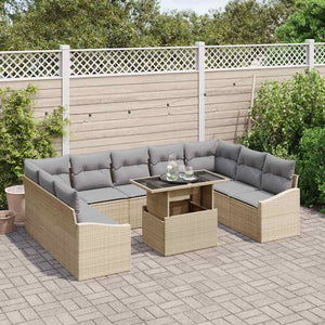 Garten Sofa Set Beige/Hellgrau mit Kissen, 10-teilig