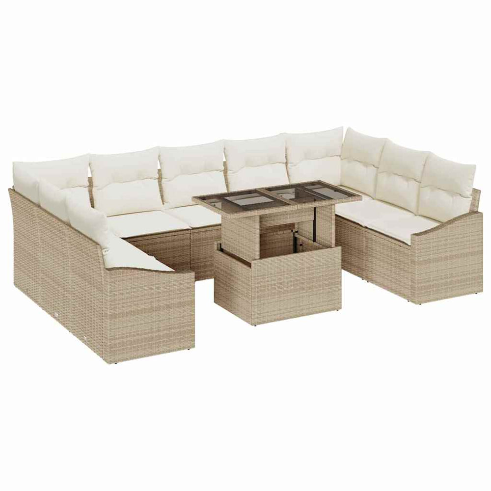 vidaXL Garden Sofa Set with Cushions with Storage 10 pcs Beige and Cream