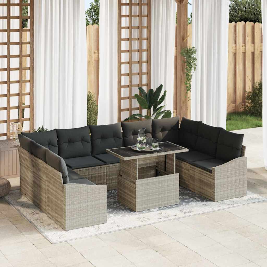 vidaXL Salon de jardin avec coussins 10 pcs Gris clair et gris foncé