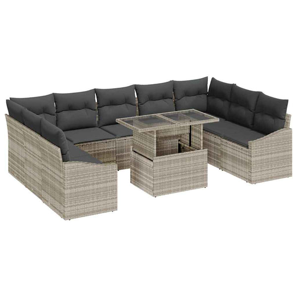 vidaXL Salon de jardin avec coussins 10 pcs Gris clair et gris foncé