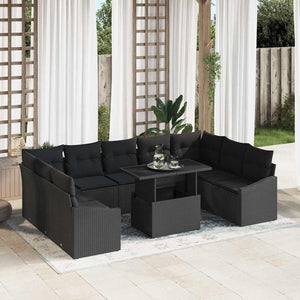 Garten Sofa Set mit Kissen & Stauraum, 10-teilig, Schwarz