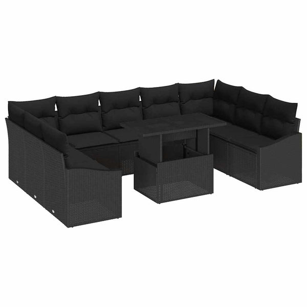 Garten Sofa Set mit Kissen & Stauraum, 10-teilig, Schwarz