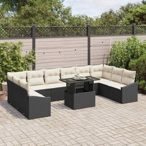 Garten Sofa Set 11-teilig Schwarz & Creme