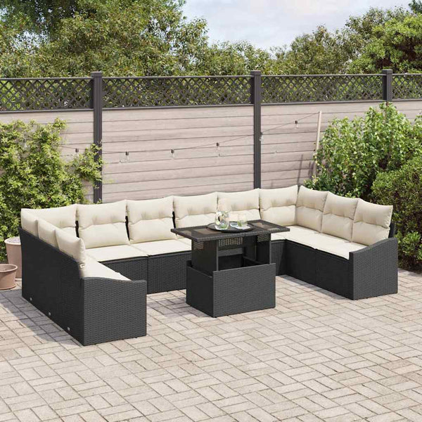 Garten Sofa Set 11-teilig Schwarz & Creme