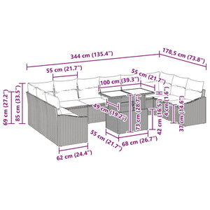 Garten Sofa Set Grau mit Kissen 11-teilig