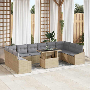 Gartenmöbel Set mit Kissen, Beige/Hellgrau, 11-teilig