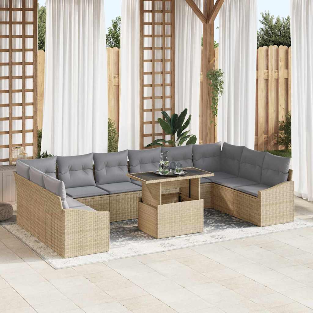 Gartenmöbel Set mit Kissen, Beige/Hellgrau, 11-teilig