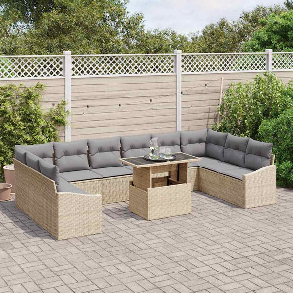 Gartenmöbel Set mit Kissen, Beige/Hellgrau, 11-teilig