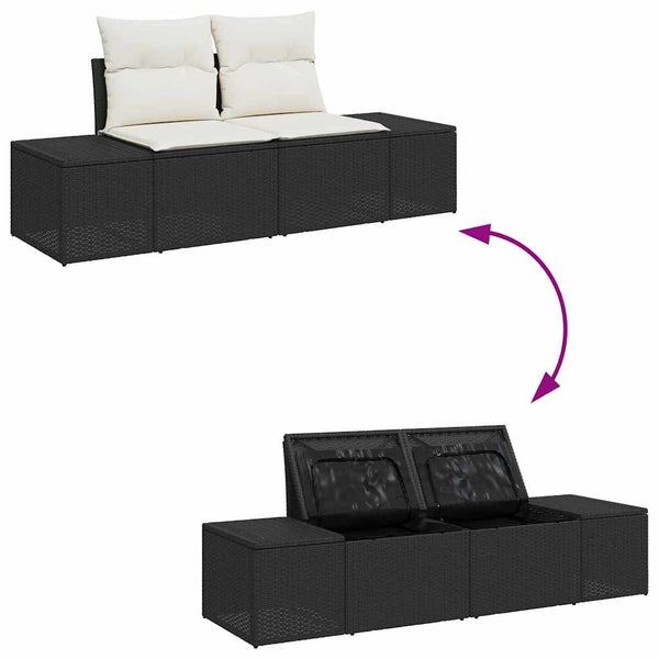 Gartensofa Set Schwarz & Creme mit Kissen