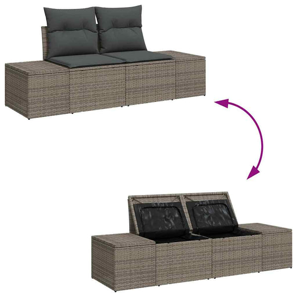 Gartensofa Set Grau mit Kissen, 8-teilig