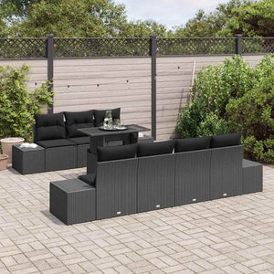 Gartensofa Set mit Kissen, 8-teilig, Schwarz