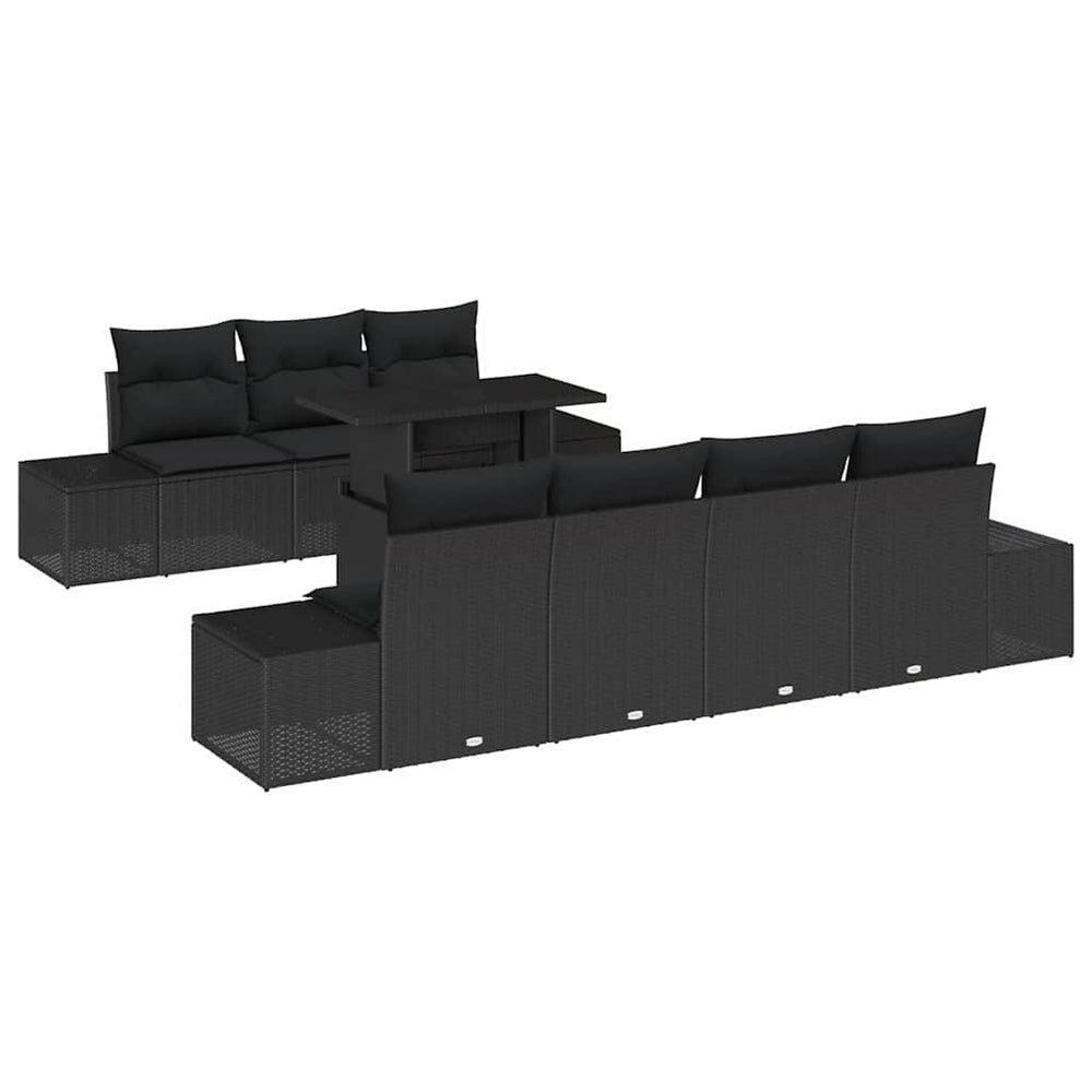 Gartensofa Set mit Kissen, 8-teilig, Schwarz