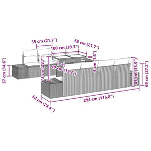 Gartensofa Set Grau mit Kissen & Stauraum