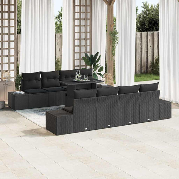 Schwarzes Gartensofa-Set mit Kissen und Stauraum