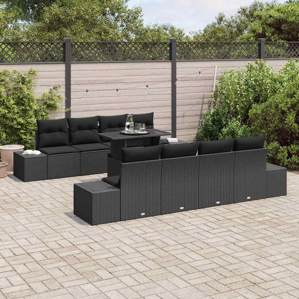 Schwarzes Gartensofa-Set mit Kissen und Stauraum