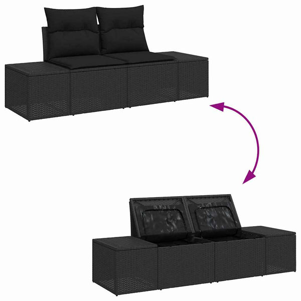 Schwarzes Gartensofa-Set mit Kissen und Stauraum