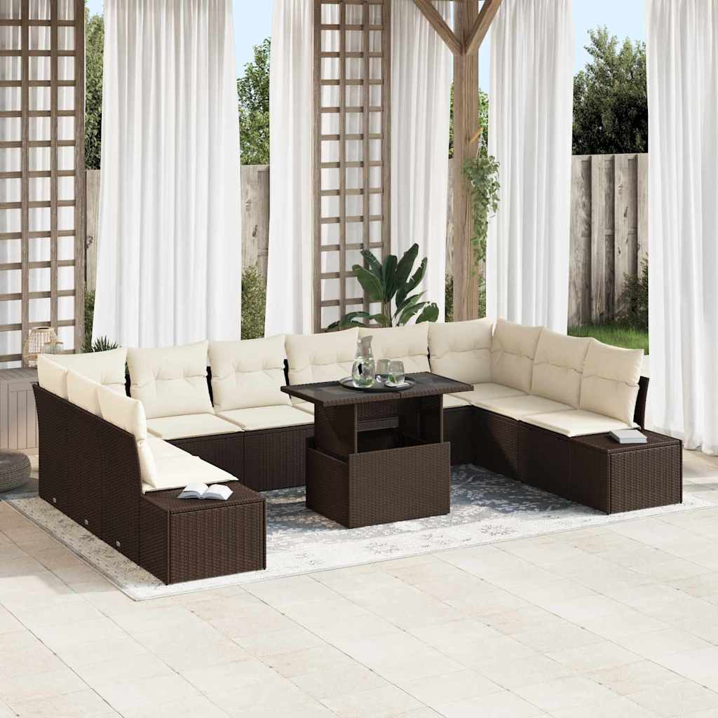Garten Sofa Set Braun Poly Rattan 11-teilig