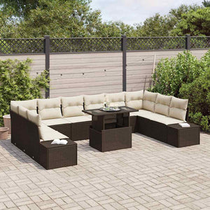 Garten Sofa Set Braun Poly Rattan 11-teilig