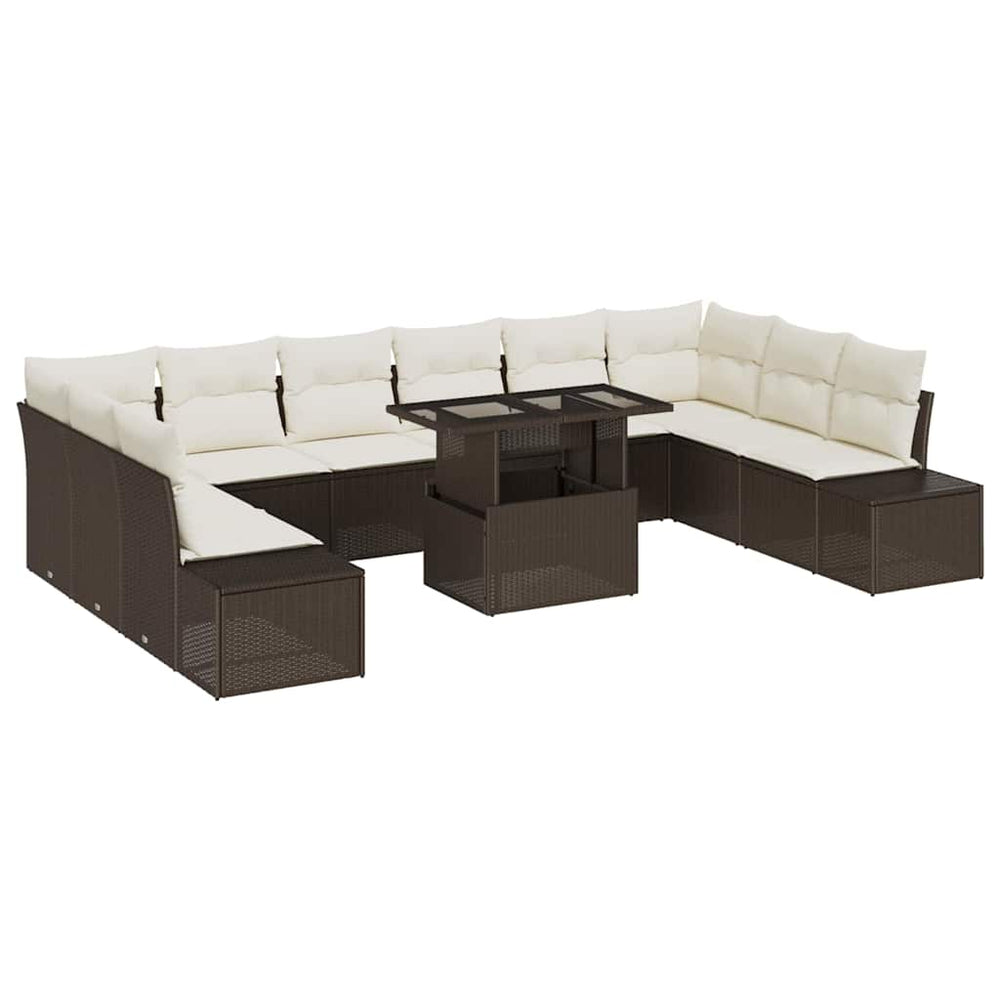 Garten Sofa Set Braun Poly Rattan 11-teilig