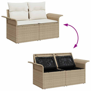 Garten Sofa Set mit Stauraum, Beige Rattan, 11-teilig