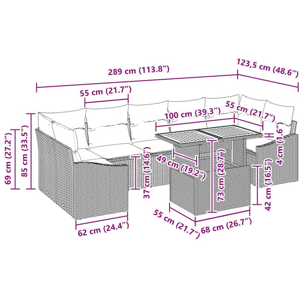 Garten Sofa Set mit Stauraum, 8-teilig