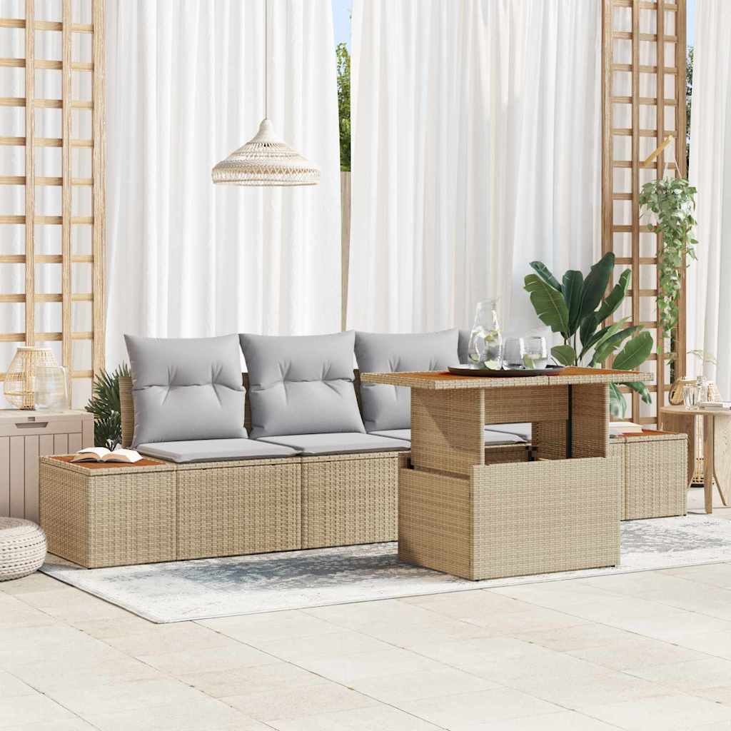 Gartenmöbel Set Beige Poly Rattan 5-teilig