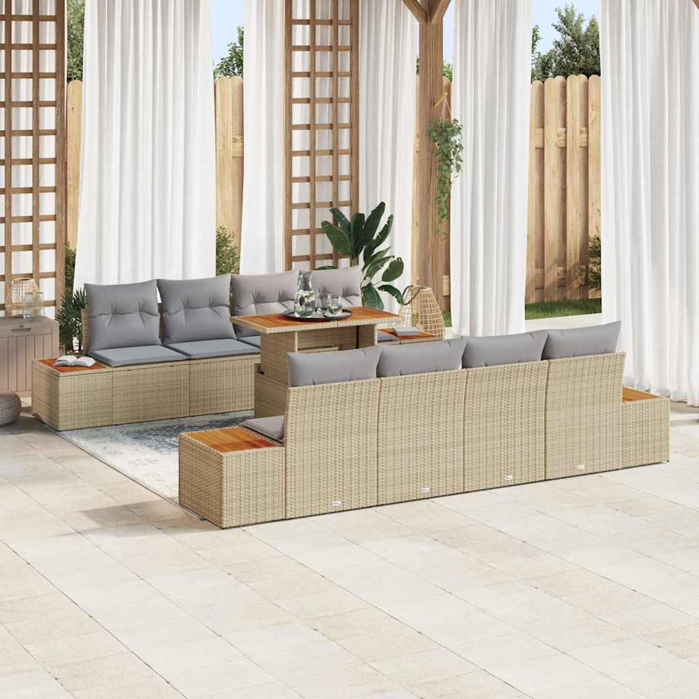 Gartenmöbel Set Beige Poly Rattan 9-teilig