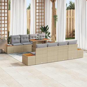 Gartenmöbel Set Beige Poly Rattan 9-teilig