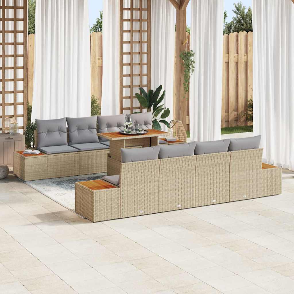 Gartenmöbel Set Beige Poly Rattan 9-teilig