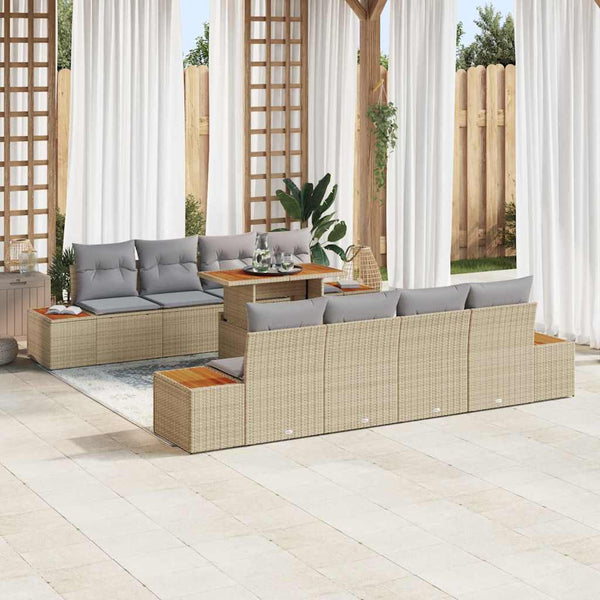Gartenmöbel Set Beige Poly Rattan 9-teilig