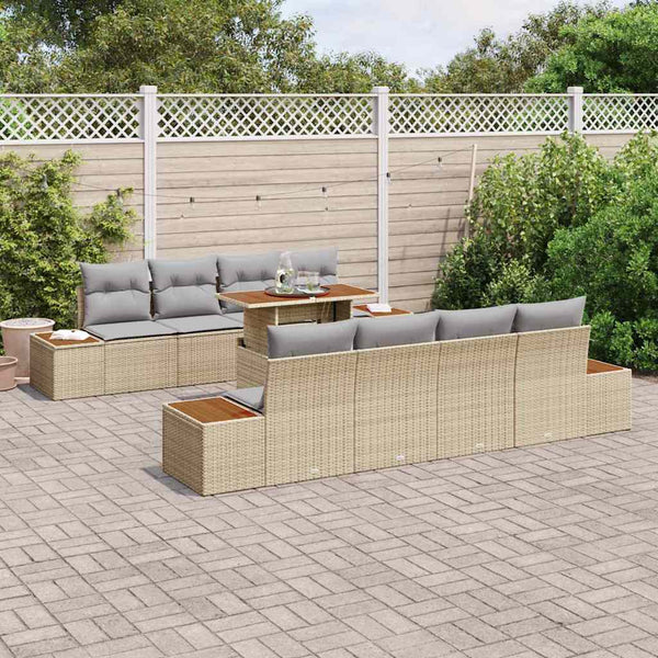 Gartenmöbel Set Beige Poly Rattan 9-teilig