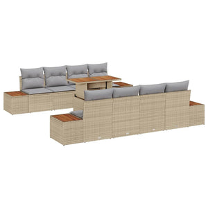 Gartenmöbel Set Beige Poly Rattan 9-teilig